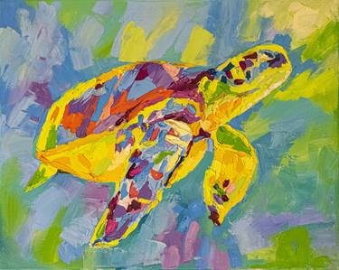 Sea Turtle Painting Original Art Impasto Animal Abstract Marine Wall Art 16 by 20" by TaisiArt thumb