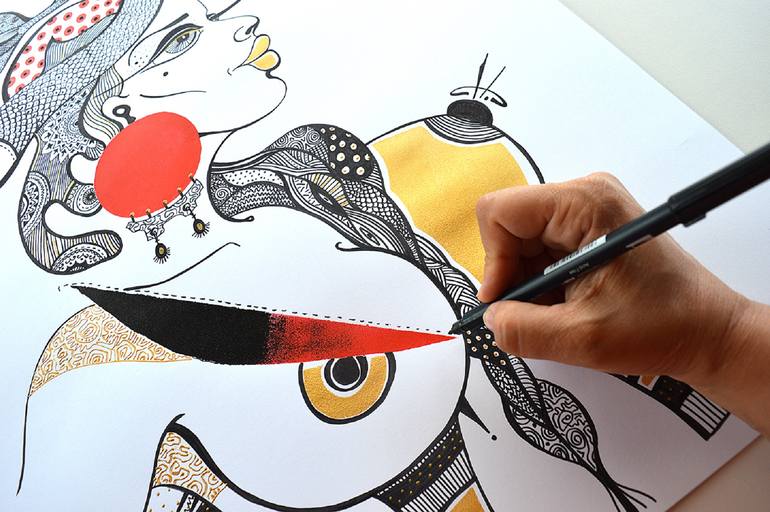 Original Art Deco Erotic Drawing by Silvia Pavlova