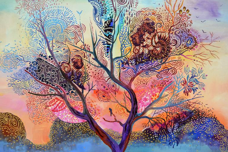 Original Art Deco Landscape Painting by Silvia Pavlova