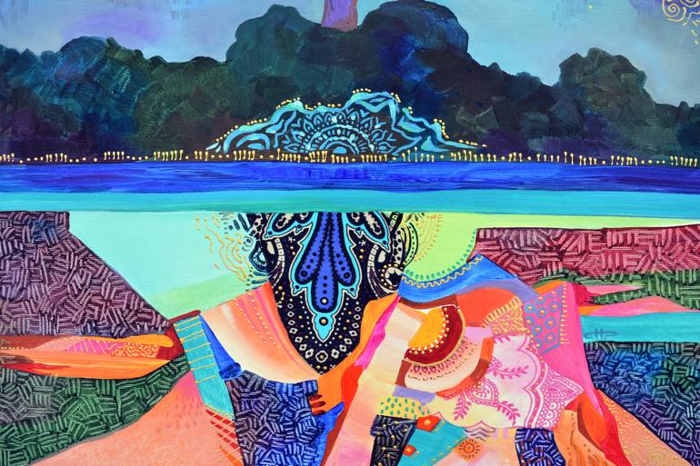 Original Art Deco Landscape Painting by Silvia Pavlova