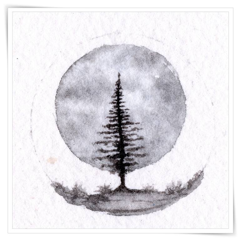 Whimsical Tree and Moon Miniature Painting by Chaithra M | Saatchi Art