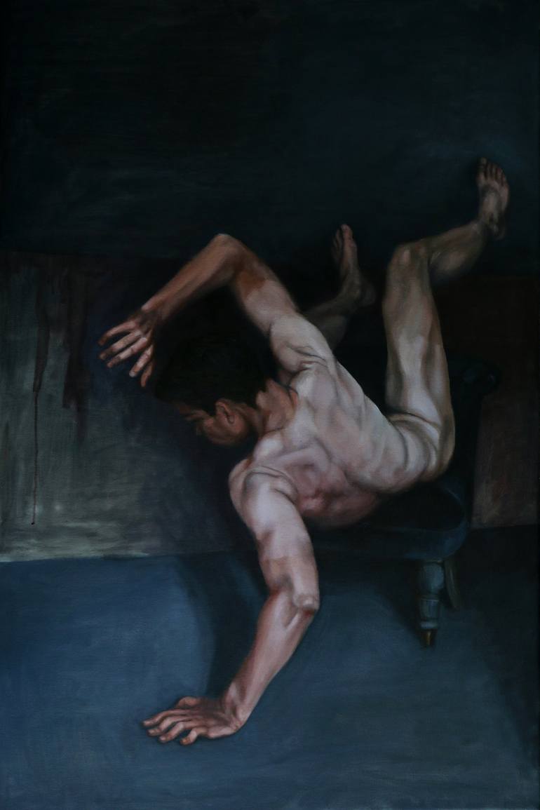 Man falling off chair no.1 Painting by Tom Mole | Saatchi Art