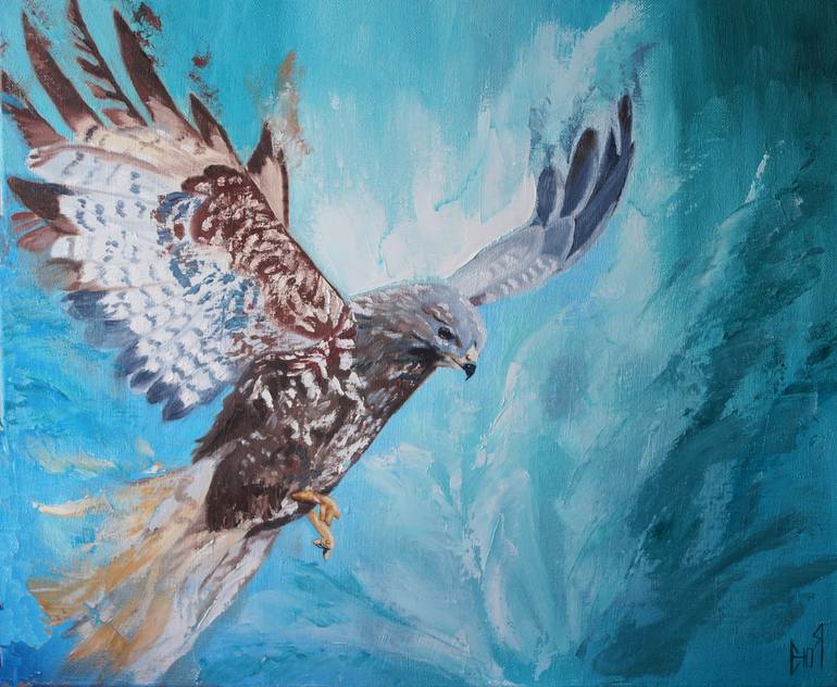 FREEDOM - oil painting on canvas flying hawk abstract bird painting ...