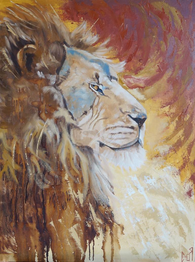 LION KING original oil painting fine art lion head animal