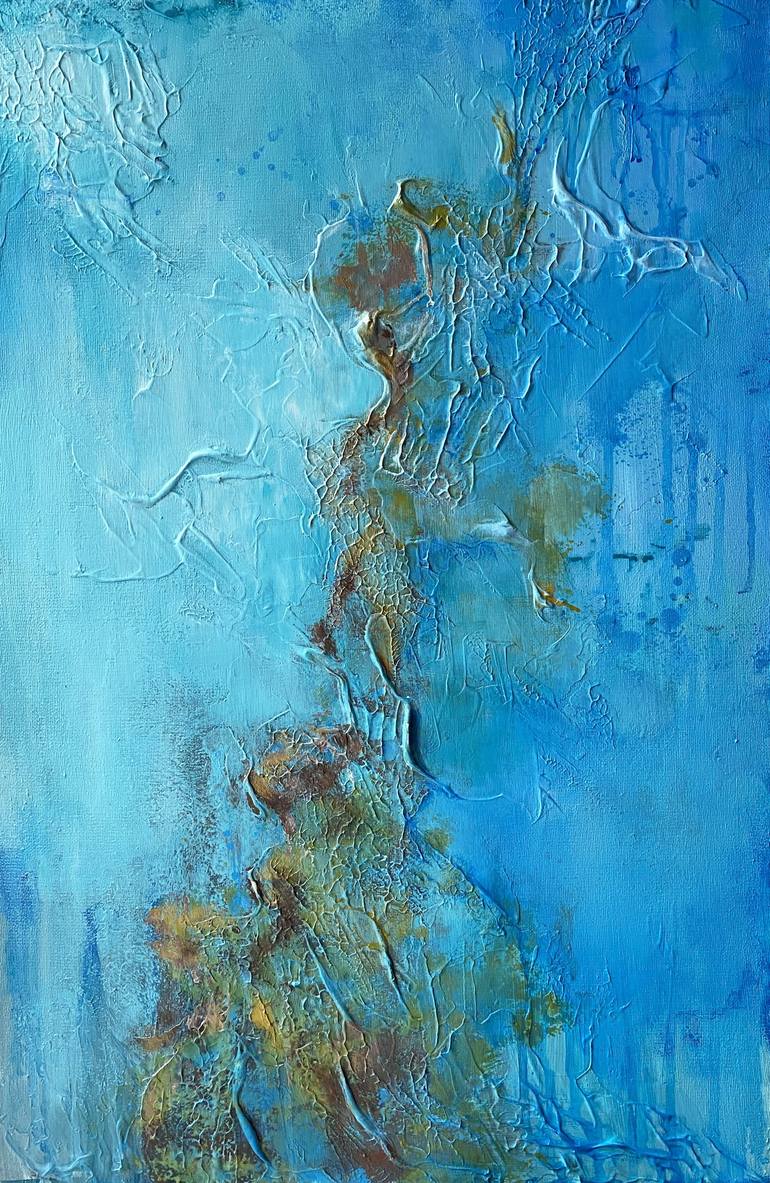 ON THE CREST OF A WAVE - abstract textured art original acrylic painting  blue office art home interior gift idea Painting by Julia Good