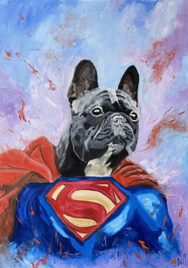 SUPERDOG - dog original painting art superhero superman abstract wall art animal home interior thumb