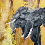 HAPPINESS TO BE TOGETHER - Elephant original painting on canvas abstract gold art safari animal wall art by Julia Good
