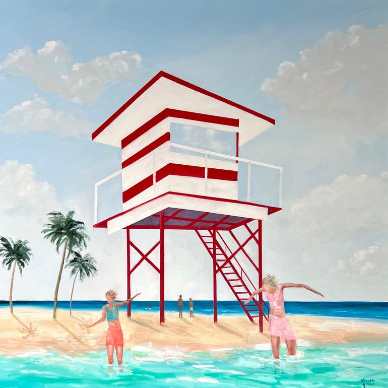 Original Beach Painting by Meredith Howse | Realism Art on Canvas | A Little Dip in the Ocean