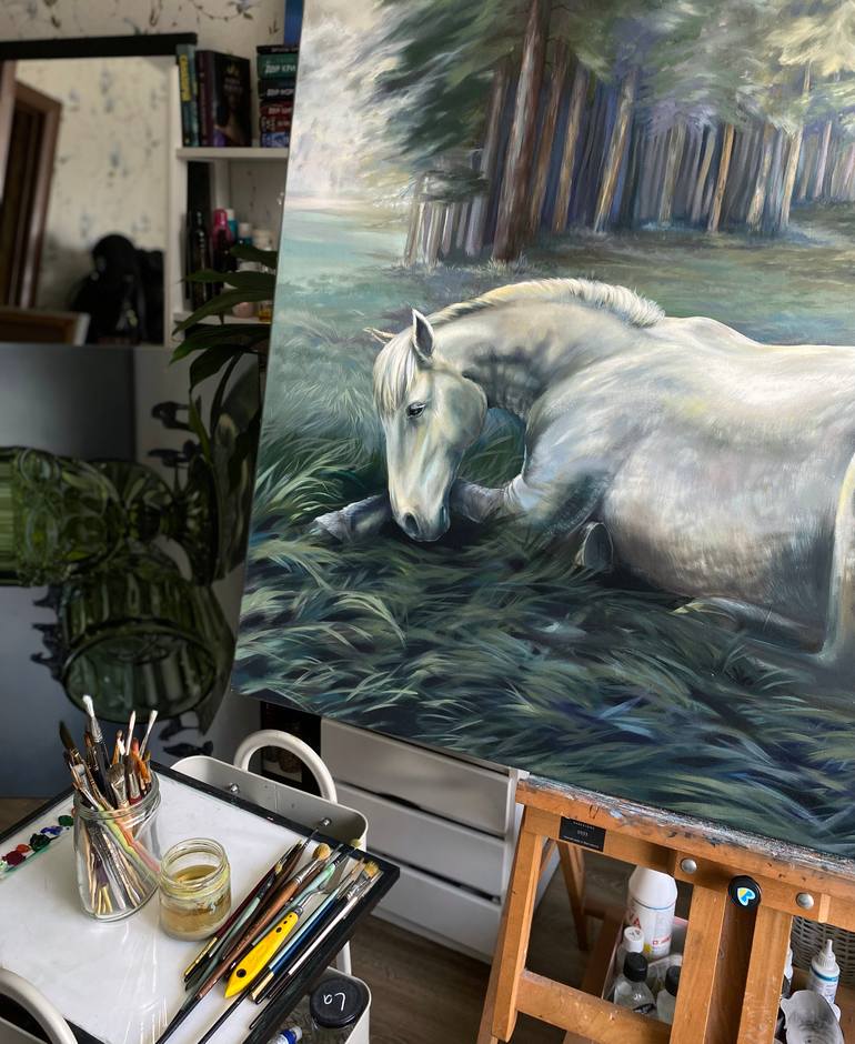 Original Impressionism Horse Painting by Nastya Parfilo