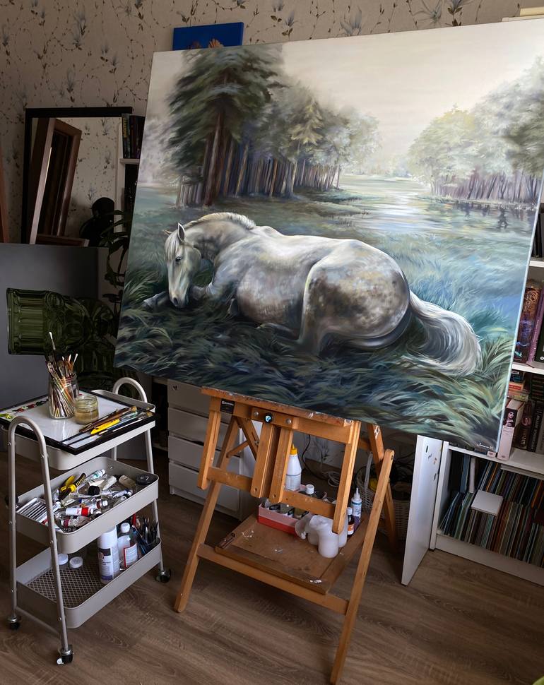 Original Impressionism Horse Painting by Nastya Parfilo