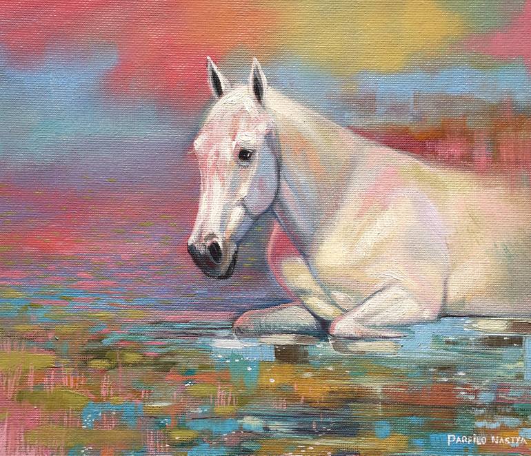 Original Surrealism Horse Painting by Nastya Parfilo