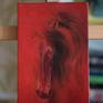 The Painting presented is called "Red blood"
Painted in style realism
Oil on canvas 
For work used brushes, mediums and linseed oil.

Original monochrome horse portrait. 
The viewer looking on this work should feel a freedom, lightness and weightlessness.