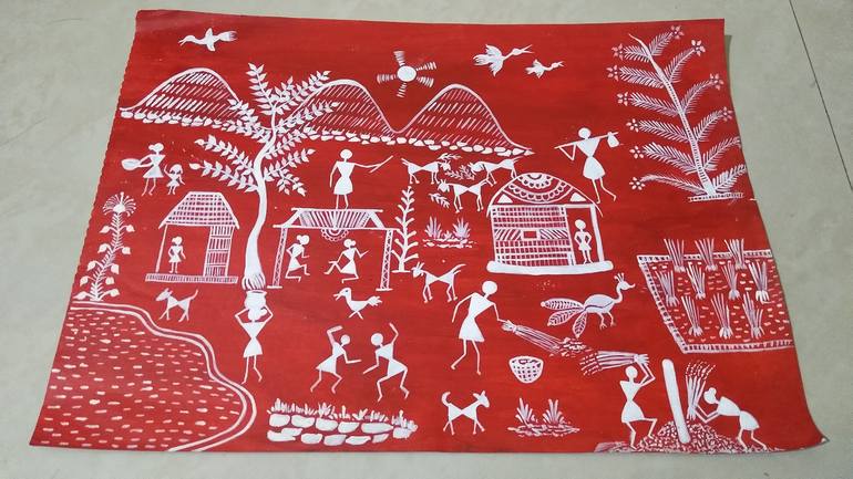 Mangala Art Village Scene Modern Warli Art Wall and Home Decors Ceramic 18  inch x 24 inch Painting Price in India - Buy Mangala Art Village Scene  Modern Warli Art Wall and