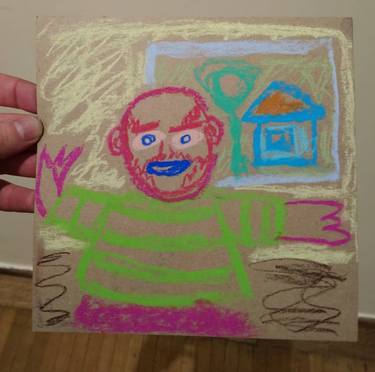 Man and a painting of a house thumb