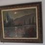 Oil on canvas, signed, a far away view of  the mountains wit the moon at the top, always a misterious feeling.
