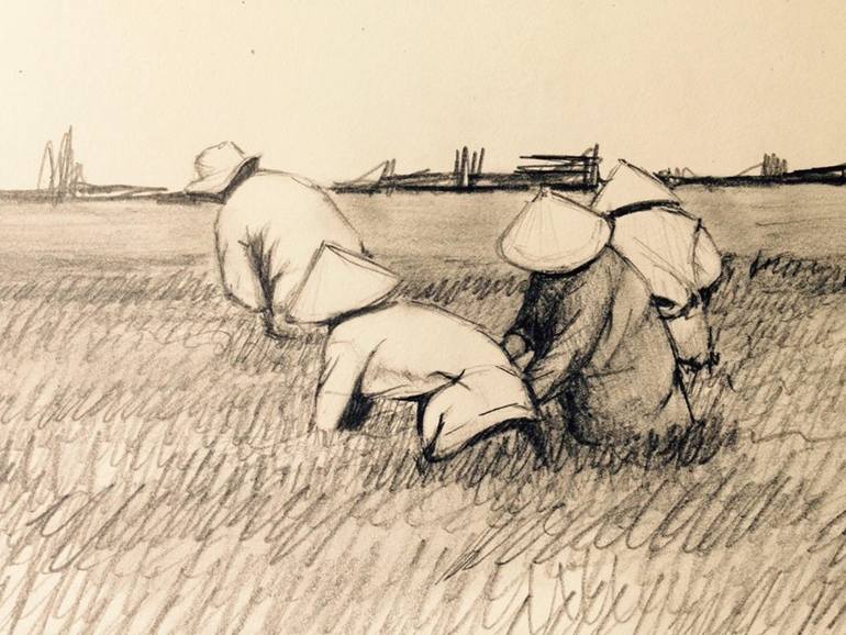 Field Workers Drawing by Aleksandre Vashakmadze | Saatchi Art