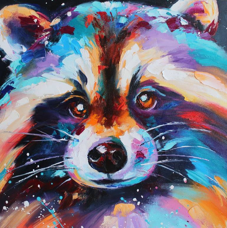 Galactic raccoon Painting by Marina Lesina | Saatchi Art