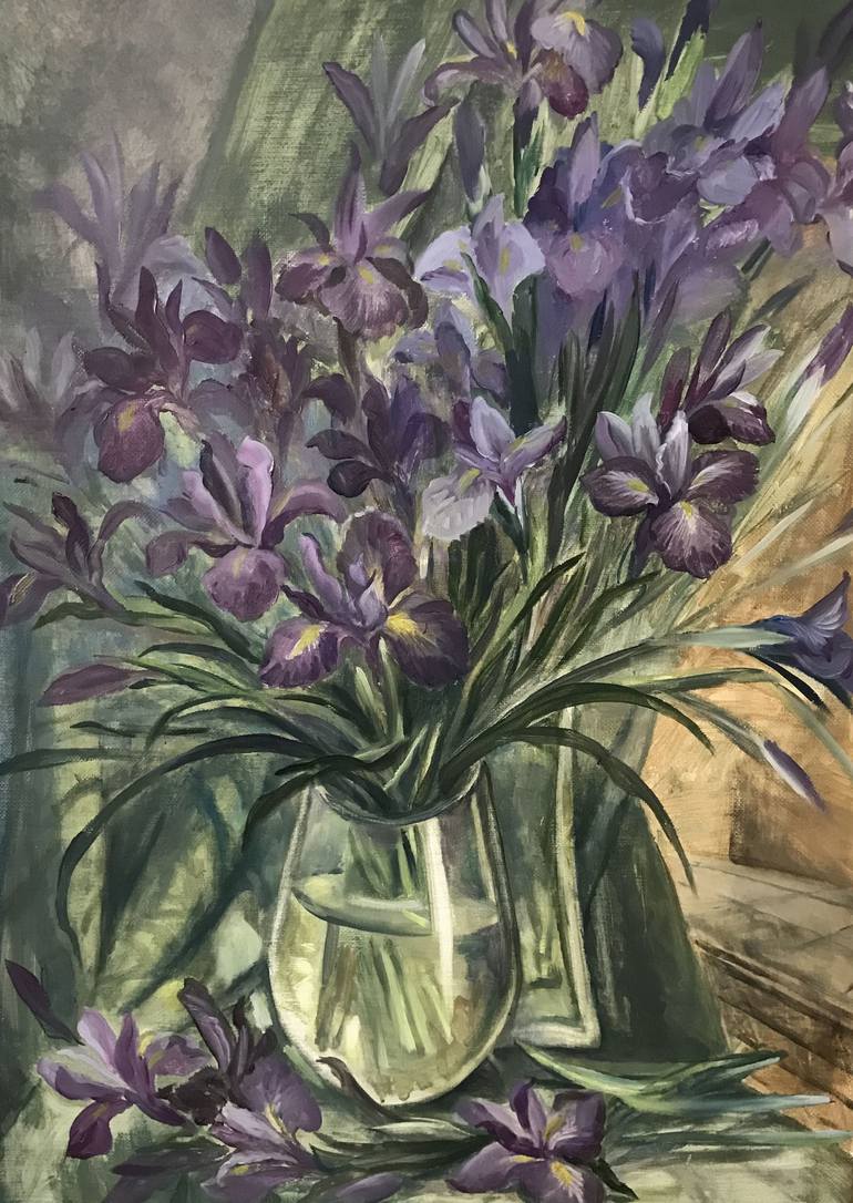 Irises in a vase Painting by Zanfira Bazarova Saatchi Art