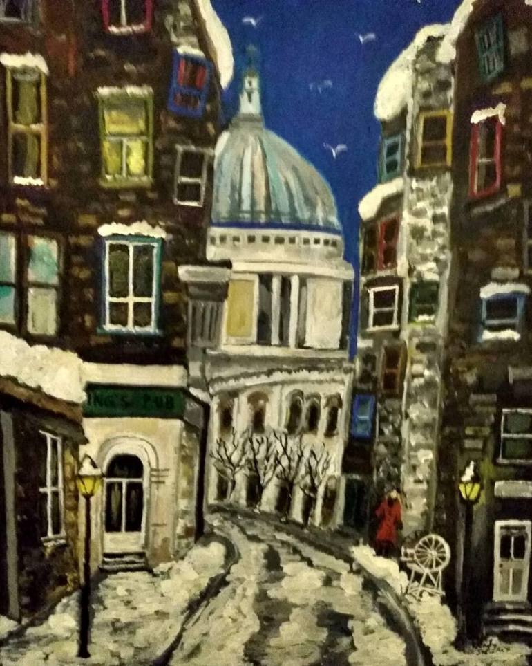 Original Architecture Painting by Wendy Stewart | Fauvism Art on Canvas | St. Paul's Cathedral, Girl and Spinning wheel