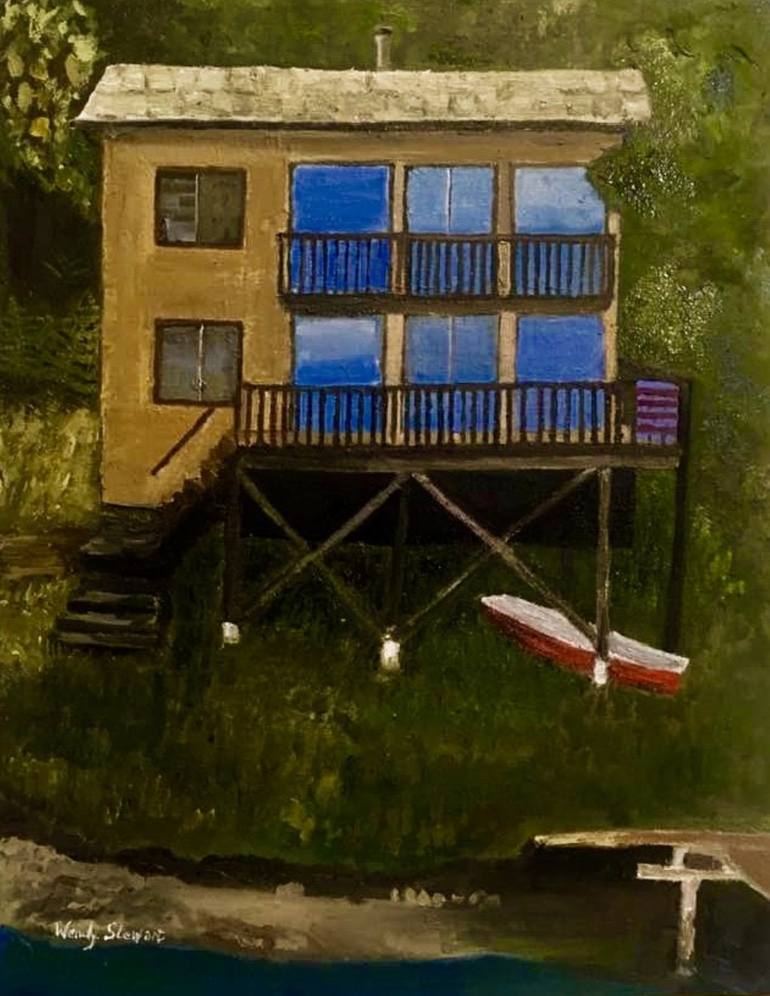 Original Landscape Painting by Wendy Stewart | Expressionism Art on Canvas | Summer Cabin, oil on 14 x 18 inch canvas