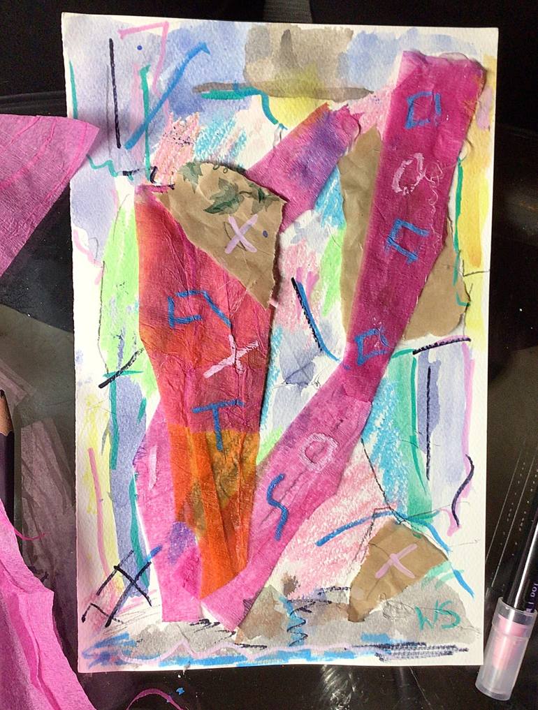 Original Abstract Expressionism Abstract Mixed Media by Wendy Stewart Scribbled Apollo