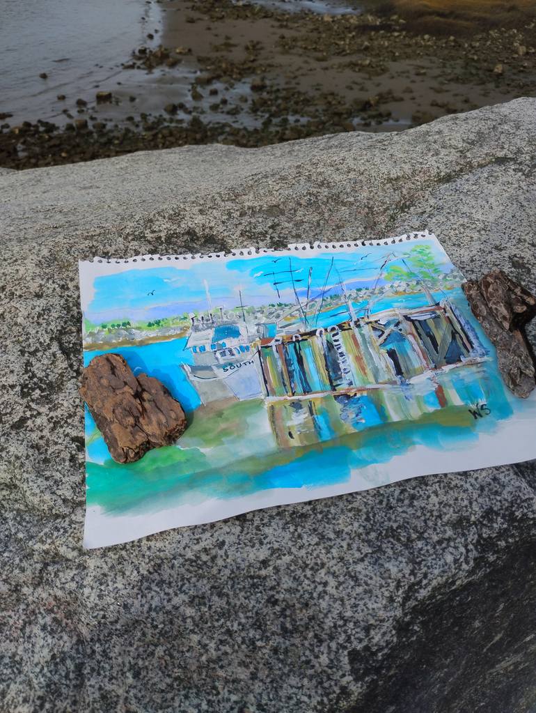Original Contemporary Boat Mixed Media by Wendy Stewart Scribbled Apollo