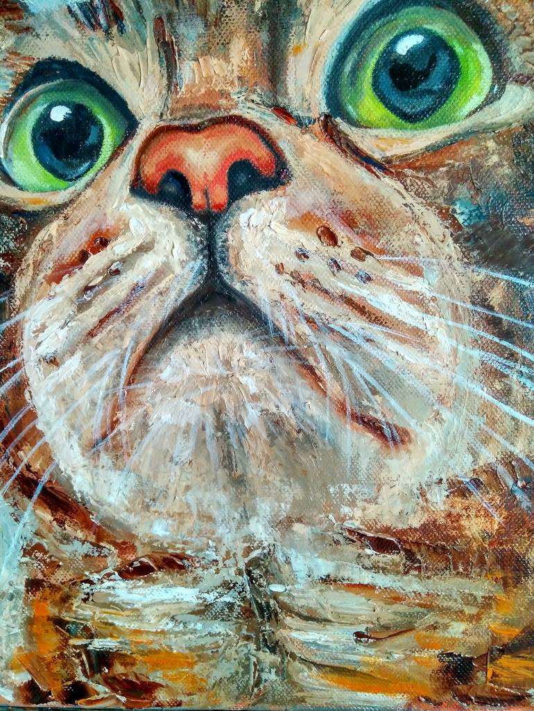 Original Impressionism Cats Painting by Yulia Berseneva