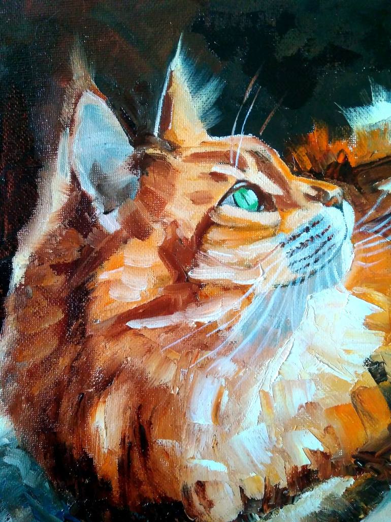 Original Impressionism Cats Painting by Yulia Berseneva