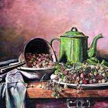 Green Teapot  With Strawberries by Dimka Wallhack
