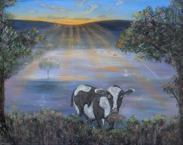 Print of Cows Paintings by Kerry Sandhu