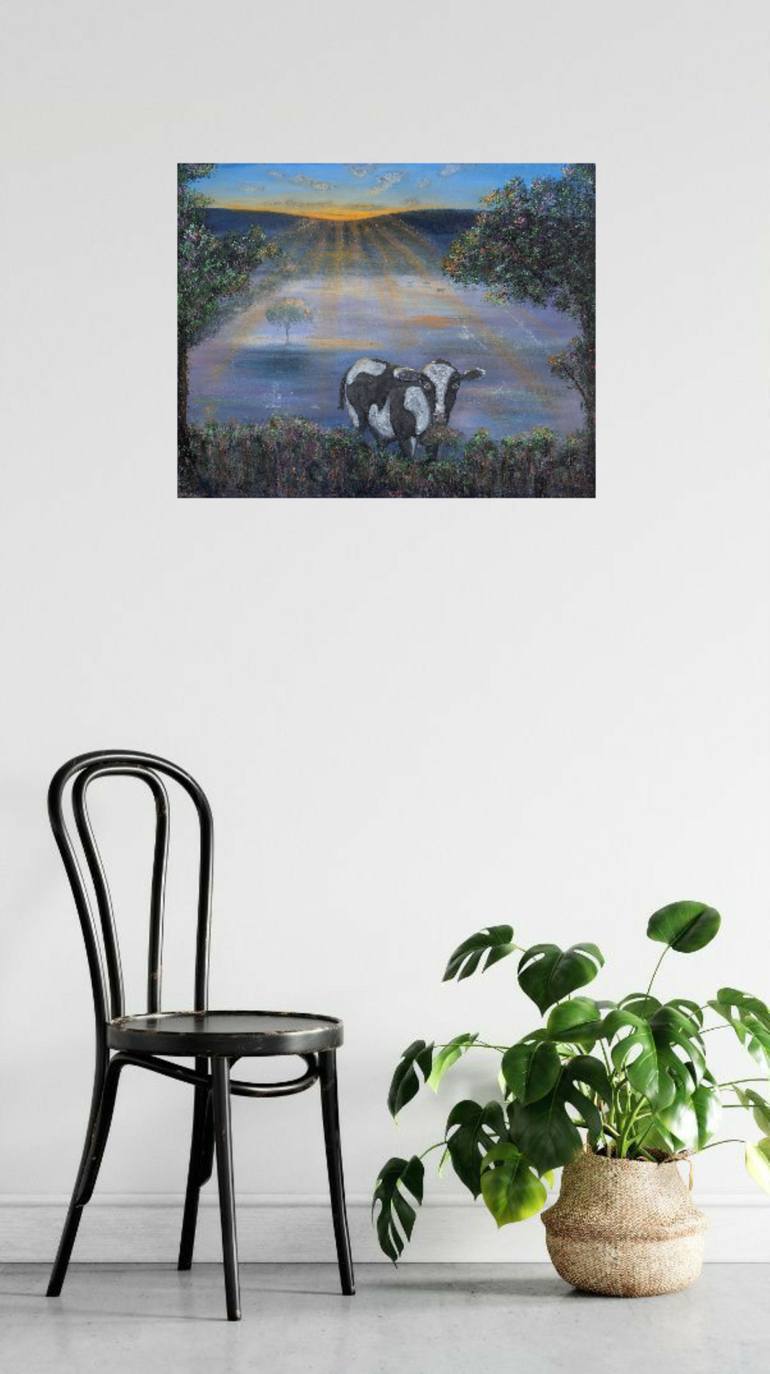 Original Figurative Cows Painting by Kerry Sandhu
