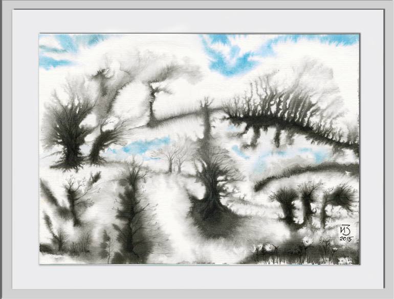 Original Abstract Expressionism Landscape Drawing by Irina Zarubina