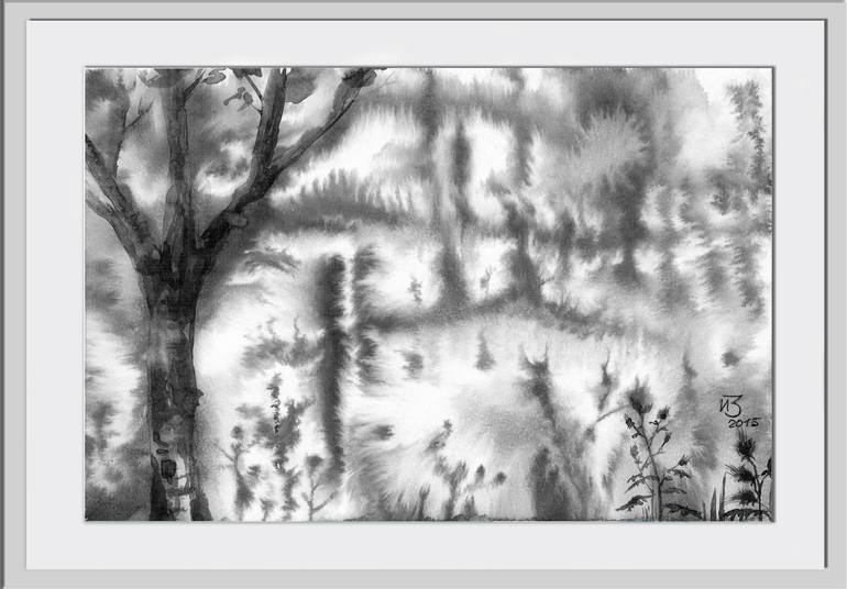 Original Abstract Expressionism Landscape Drawing by Irina Zarubina