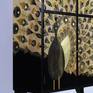 4-Doors wooden cabinet with 4 glass plates.The figurative  image of the peacock is painted mainly with transparent paint and decorated with gold leaf. It is a cabinet to use. When you have this cabinet in your interior you can surprise visitors when you open it.