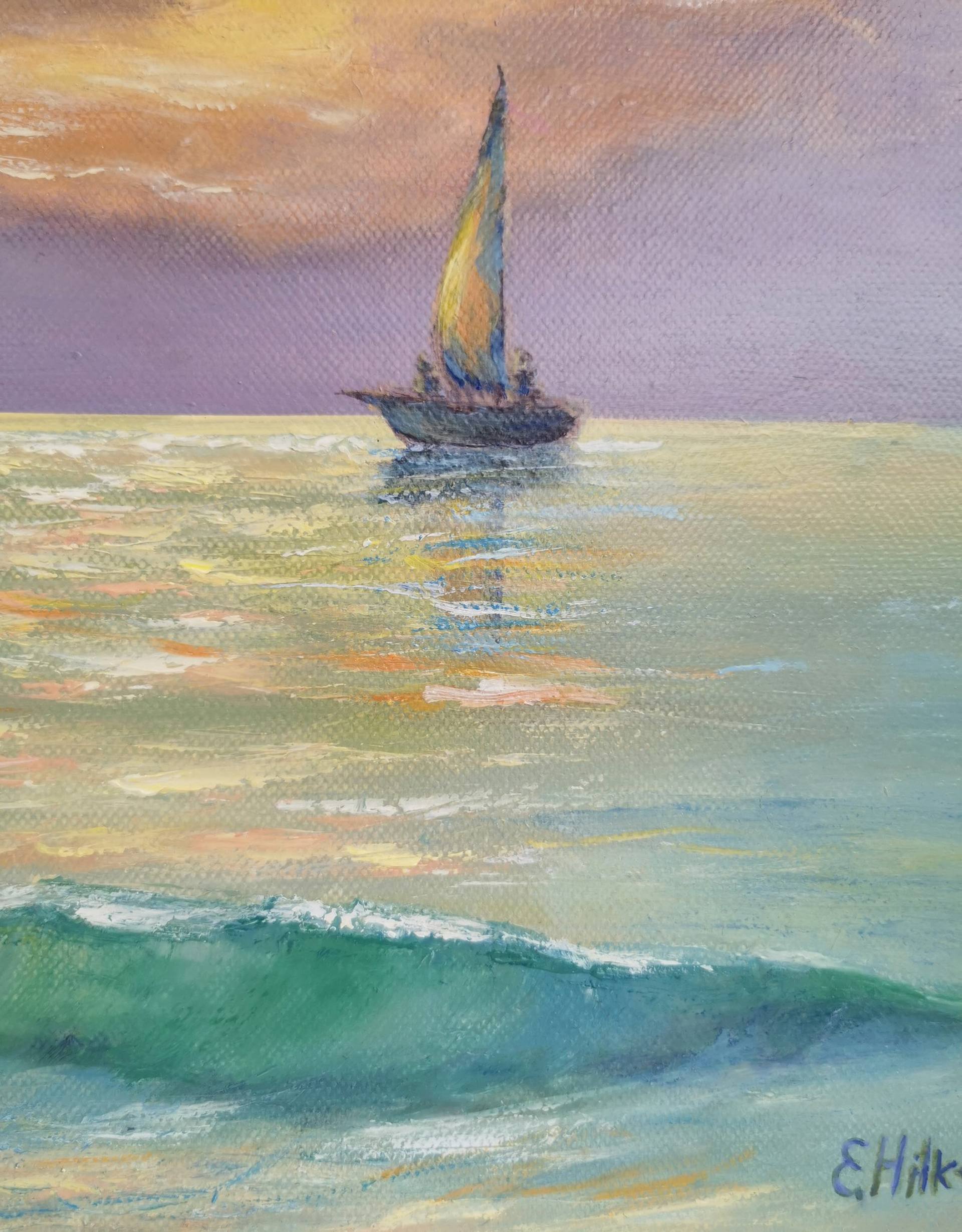 Sunset over the sea original oil painting Painting by Elvira