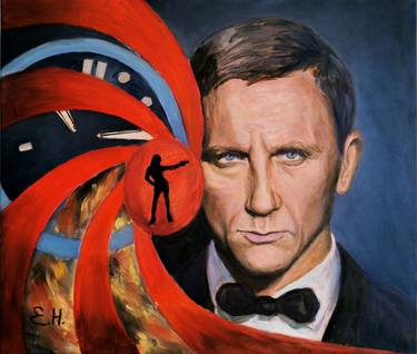 James Bond portrait, original oil painting, man portrait thumb