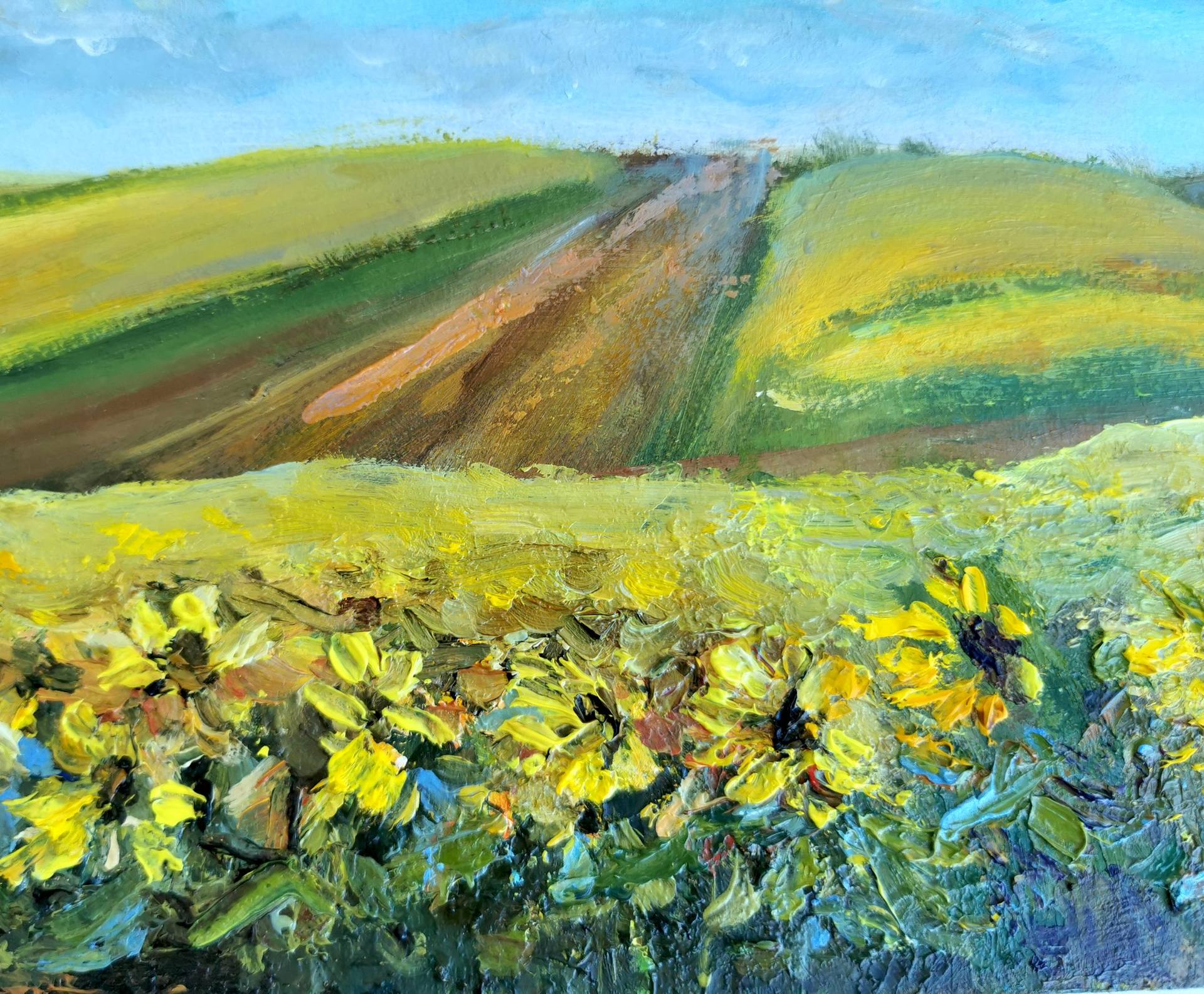 Watch as landscape artist Aalekha paints a field of flowers with water