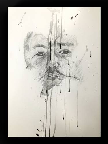 Original portrait drawing with charcoal and pencil thumb