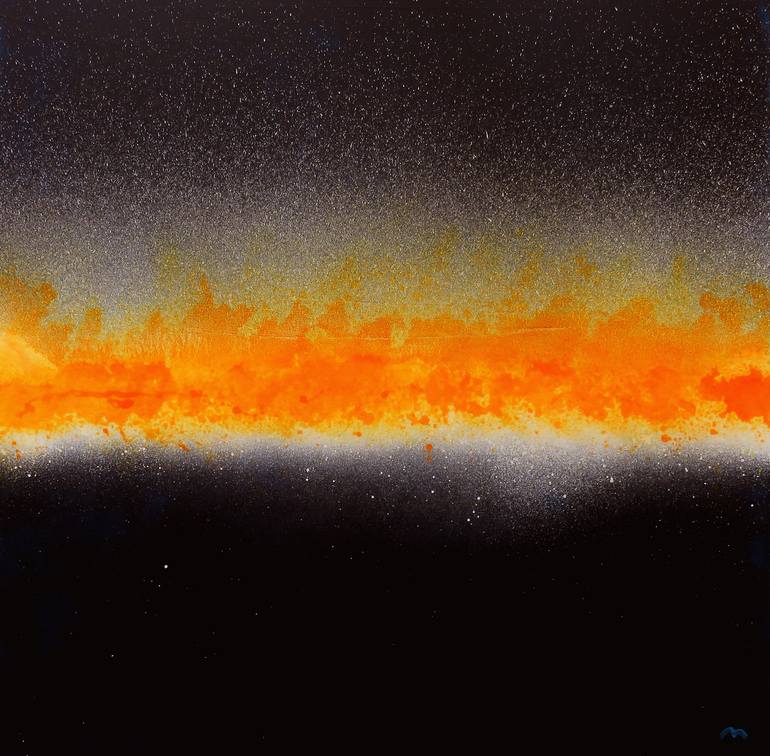 Original Landscape Painting by David Uriarte | Conceptual Art on Canvas | Foam and Drops Horizon in the Sunset