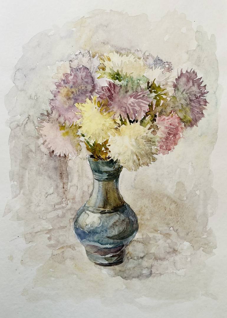 Cheapest Bouquet of Asters Original Watercolor Painting