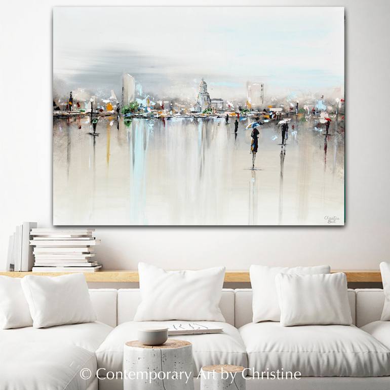 Original Abstract Expressionism Cities Painting by Christine Bell