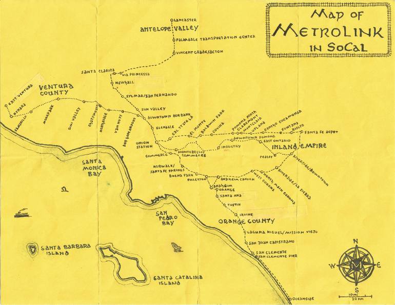 Map of Metrolink in SoCal Drawing by Eric Brightwell | Saatchi Art