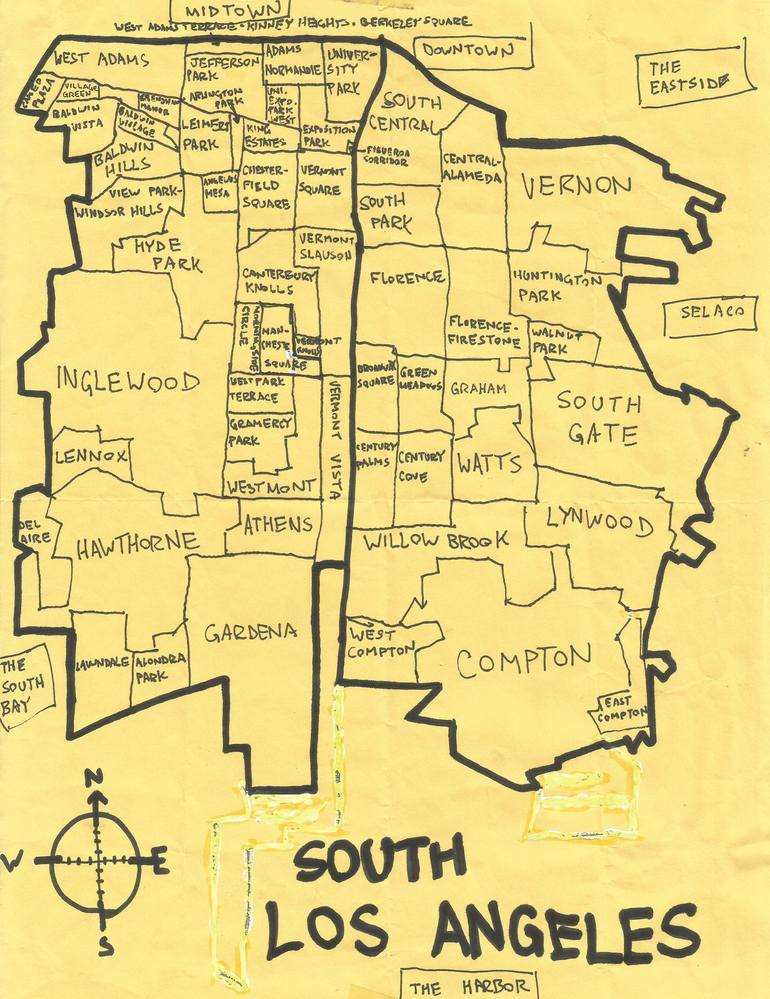 South Los Angeles Map South Los Angeles Drawing By Eric Brightwell | Saatchi Art