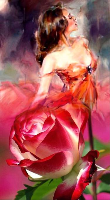 Beautiful Abstract Russian Woman Rose Fusion Fairy Painting thumb