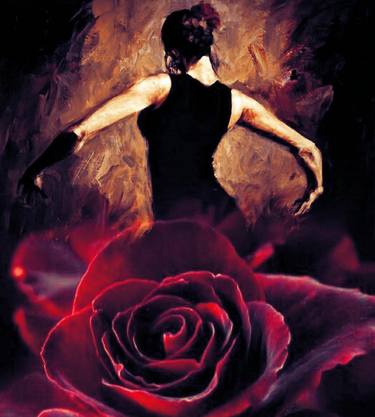 Beautiful Abstract Spanish Flamenco Dancer Rose Fusion Painting thumb