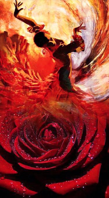 Beautiful Abstract Spanish Flamenco Dancer Rose Fusion Painting thumb