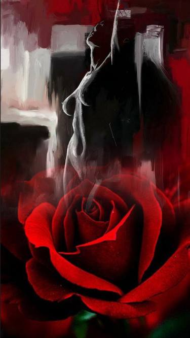 Beautiful Abstract Figurative Rose Fusion Painting thumb