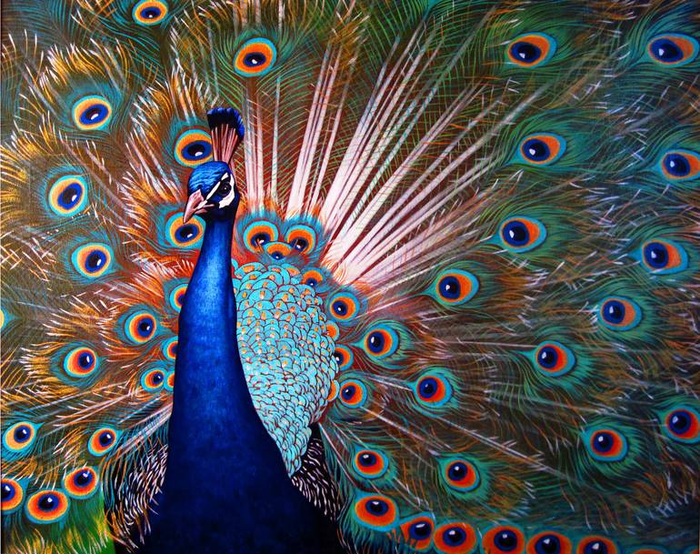 Peacock Feather Abstract In Oil Pastel And Oil Painting by C Fanous - Pixels