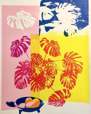 Saatchi Art Artist Nathalie Kingdon; Printmaking, “Monstera Deliciosa (Pink and Yellow) - Limited Edition of 3” #art