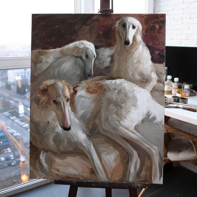 Original Realism Dogs Painting by Ksenia Buridanova